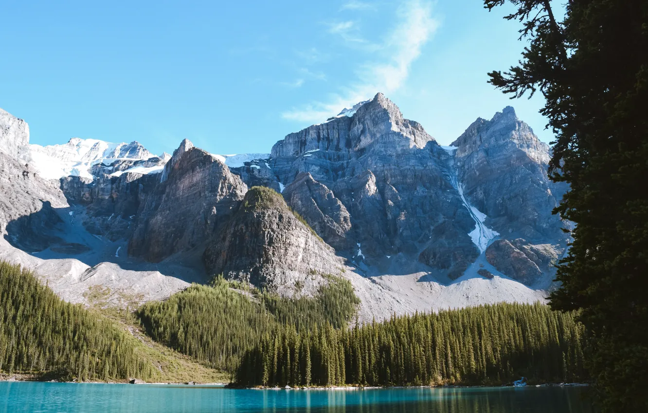 Фото обои небо, облака, деревья, горы, природа, озеро, скалы, Канада