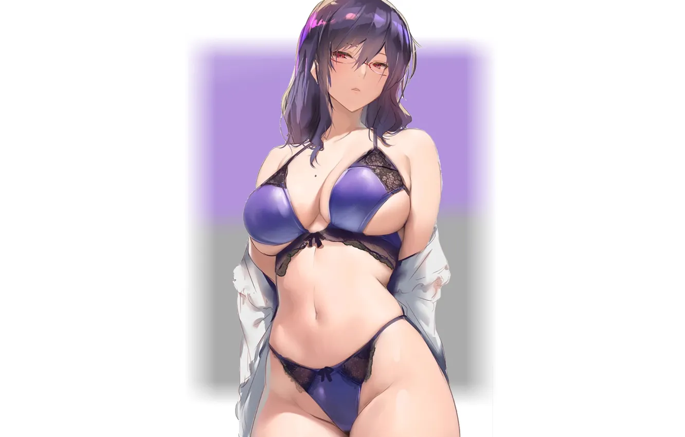 Фото обои girl, hot, sexy, bra, anime, pretty, purple, babe