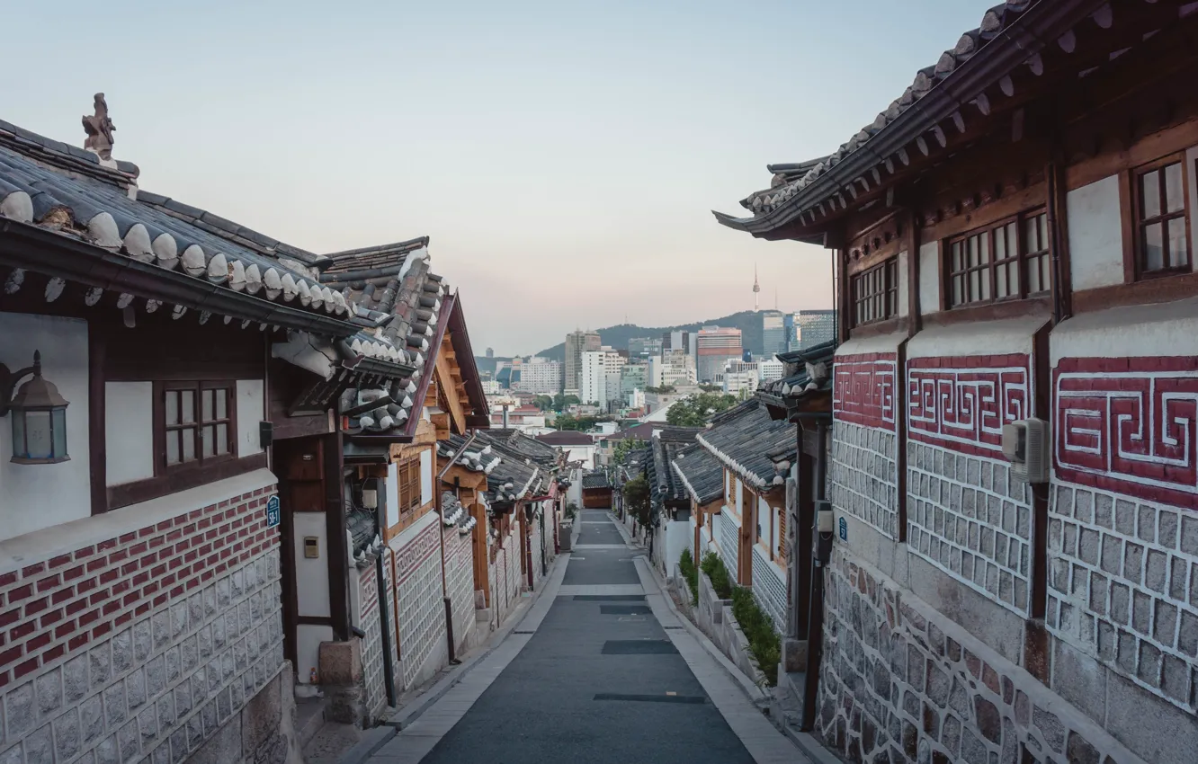 Фото обои City, House, Street, Seoul, Korea, Houses