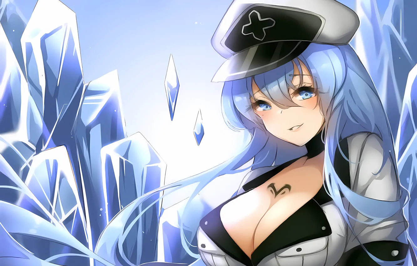 Фото обои girl, ice, sexy, cleavage, long hair, boobs, anime, beautiful