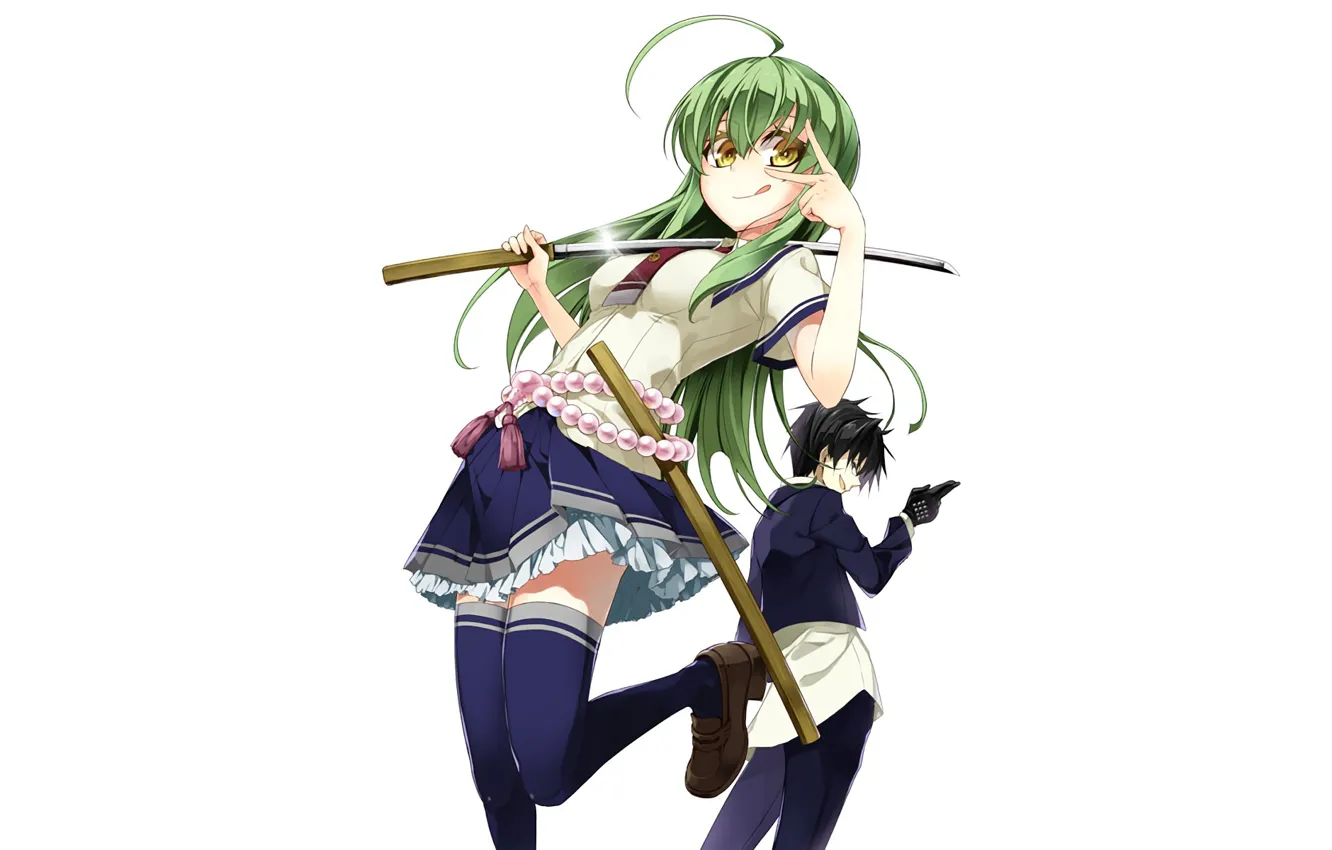 Фото обои girl, sword, anime, katana, ken, blade, uniform, seifuku