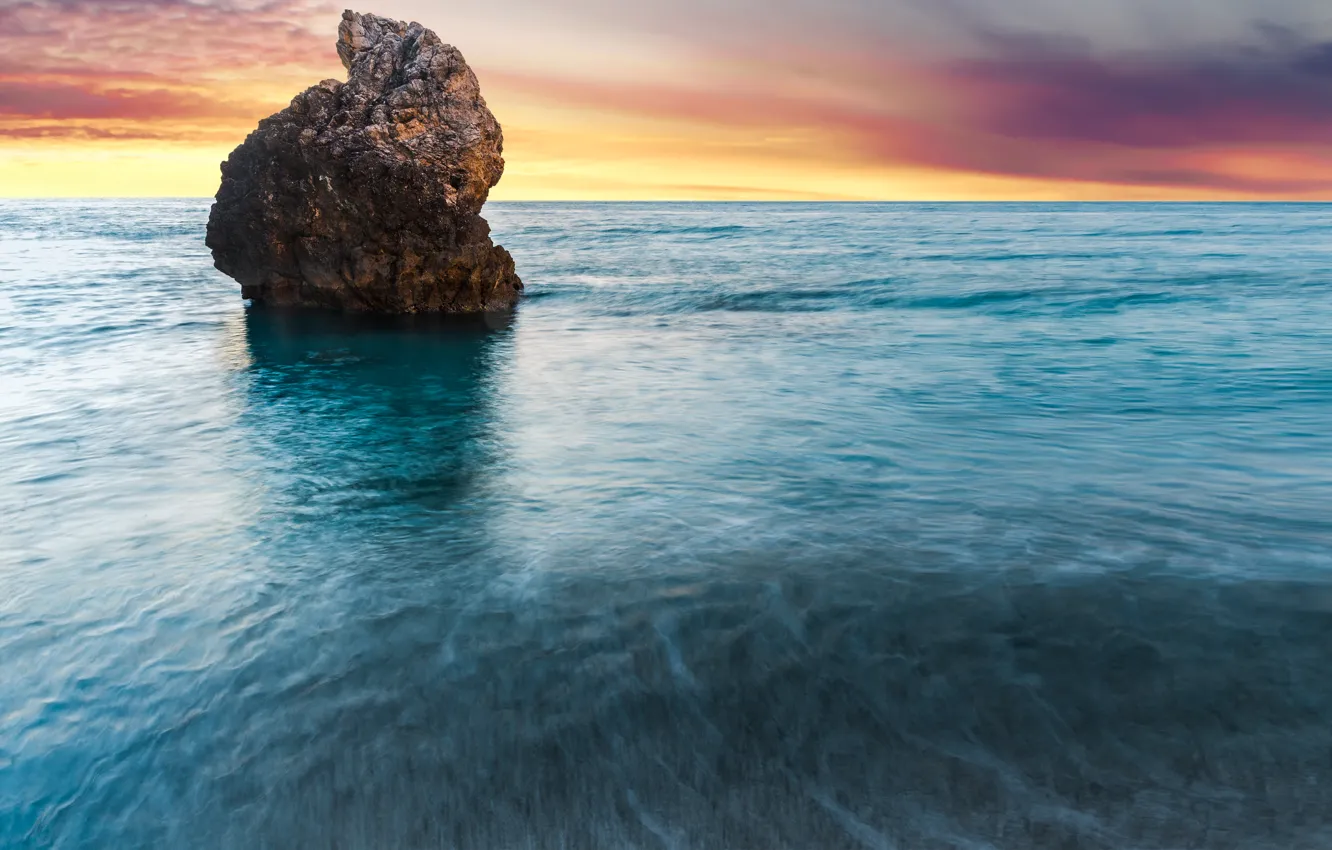 Фото обои скала, океан, рассвет, island, Greece, Milos Beach, Lefkada