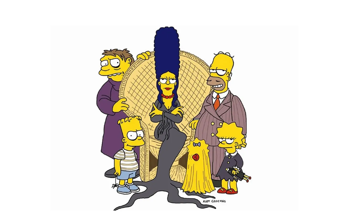 Фото обои Halloween, minimalism, cartoon, crossover, fun, fear, holiday, The Simpsons