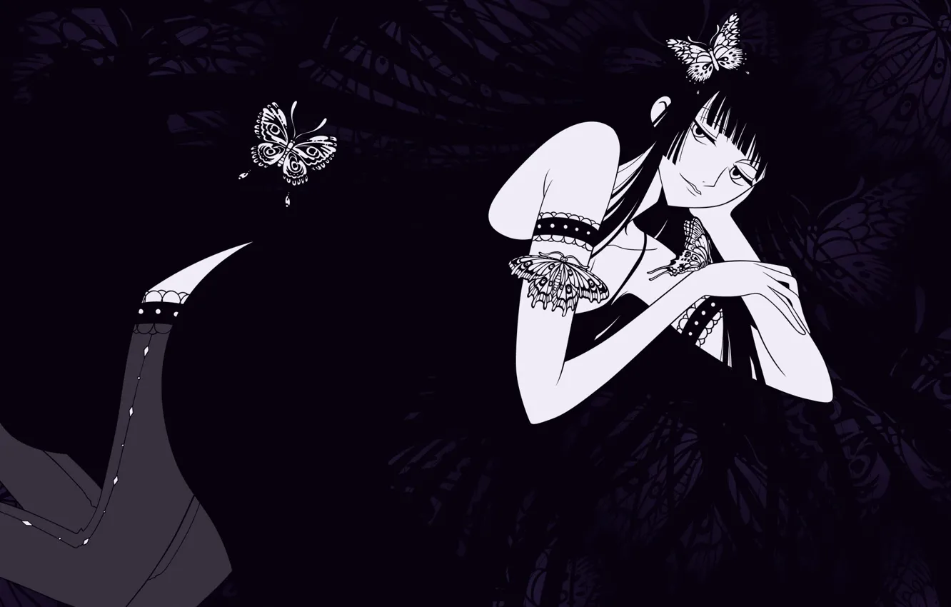 Фото обои девушка, бабочки, аниме, лежит, xxxHolic, Триплексоголик
