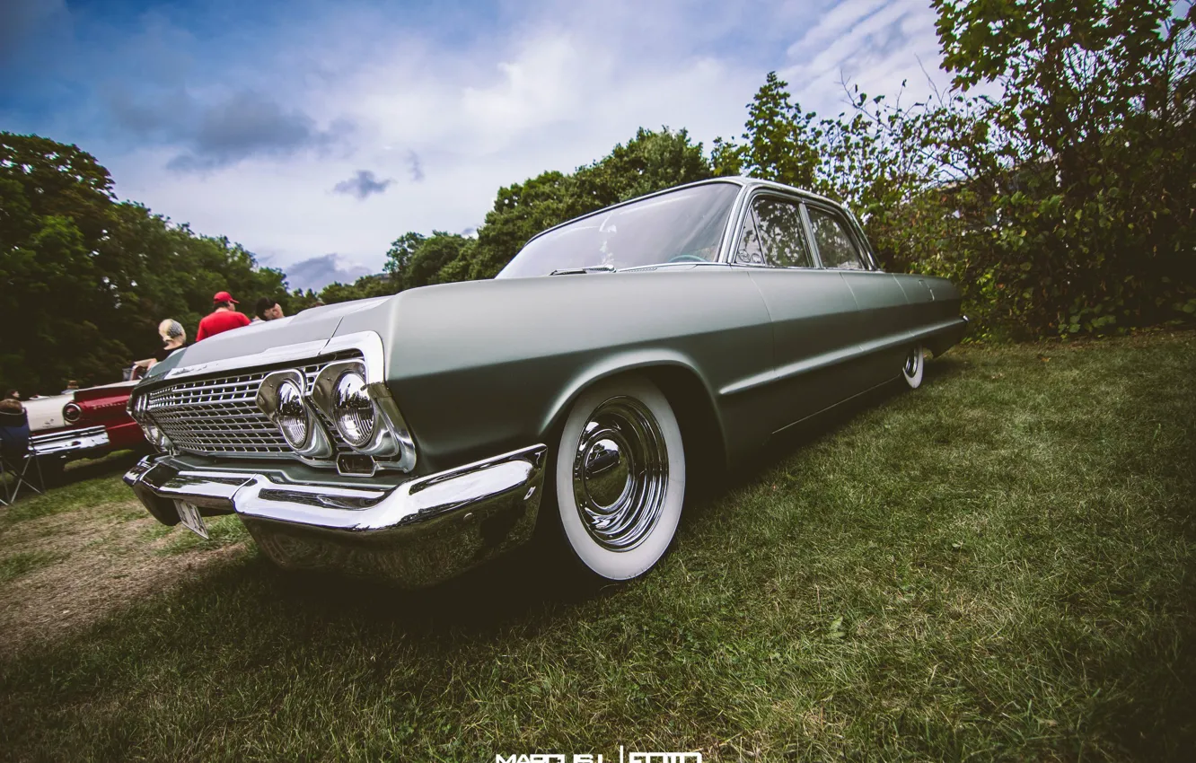Фото обои Chevrolet, grey, Impala, 1963, Stance, Low Ride