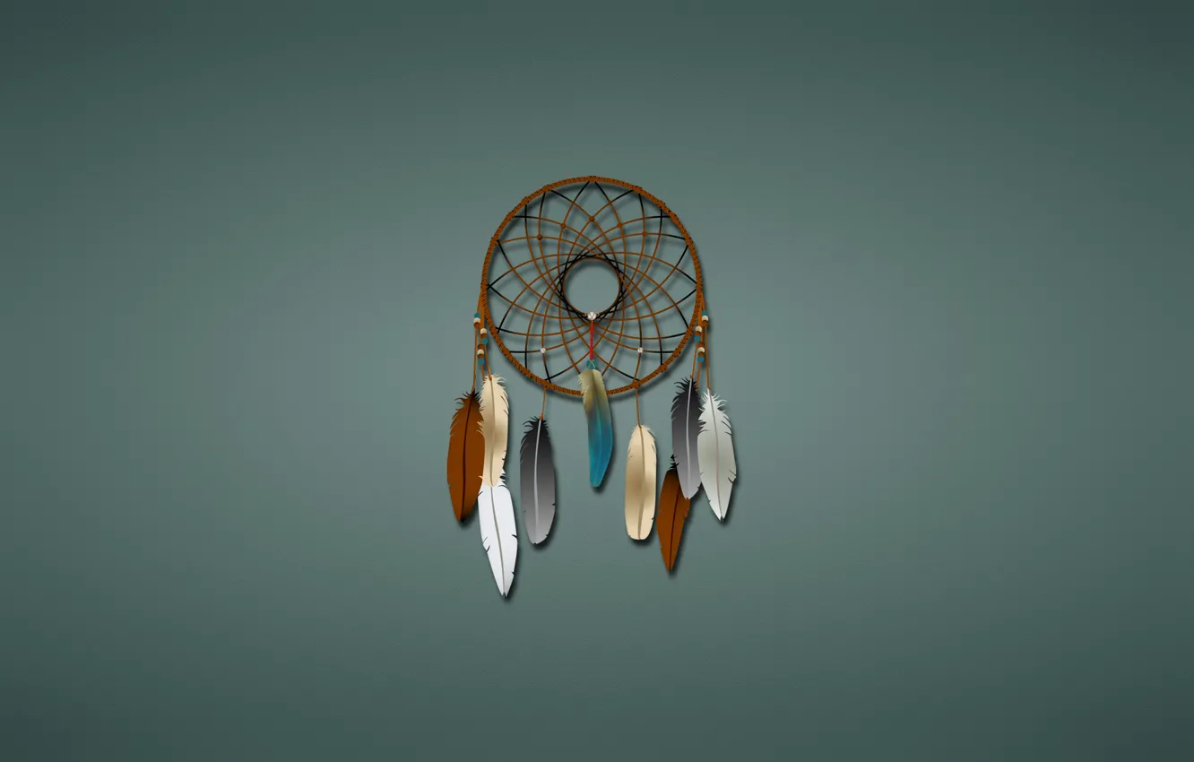Фото обои сетка, круг, минимализм, перья, Dreamcatcher, ловец снов