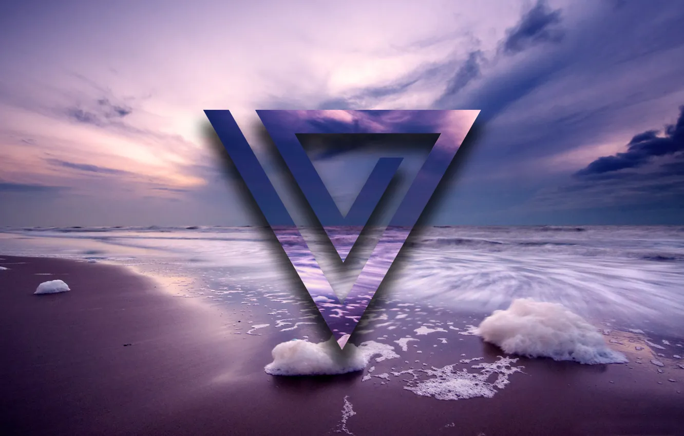 Фото обои вода, абстракция, волна, треугольник, фиолетовый пляж