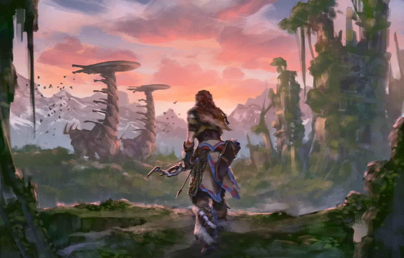Фото обои Sony, Art, PS4, Horizon: Zero Dawn, Aloy