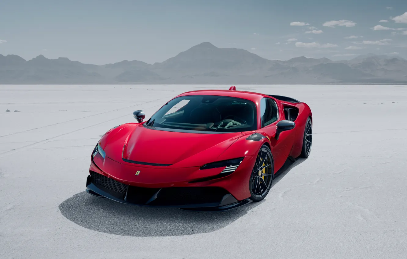 Фото обои Ferrari, Red, Front, Mountain, Snow, Novitec, 2022, SF90