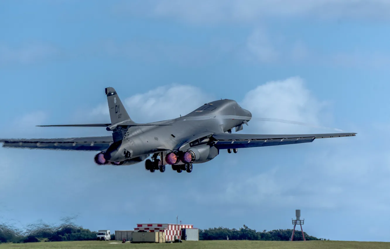 Фото обои Lancer, B-1B, ВВС США, стратегический бомбардировщик, Rockwell B-1 Lancer, с крылом изменяемой стреловидности, Rockwell International, …