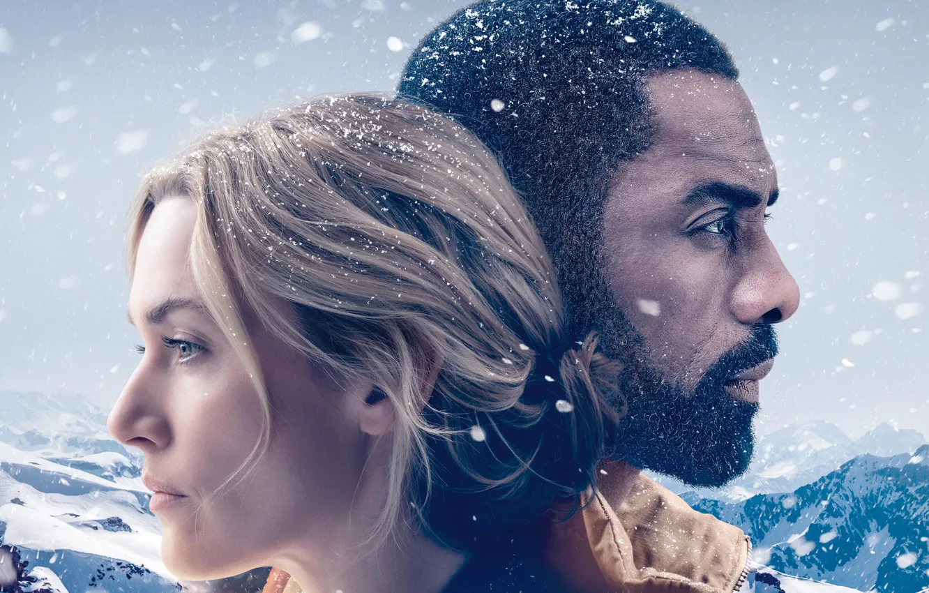 Фото обои снег, горы, крупный план, лица, постер, Idris Elba, Идрис Эльба, Kate Winslet
