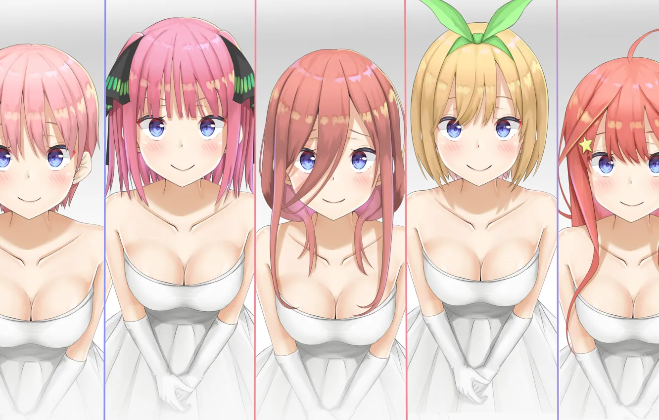 Фото обои girl, sexy, cleavage, pink hair, long hair, dress, boobs, anime