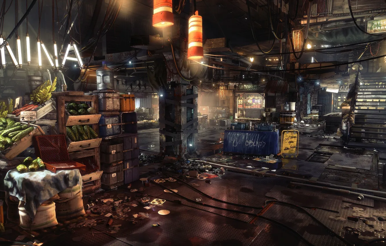Фото обои улица, киберпанк, Square Enix, cyberpunk, Eidos Montreal, Deus Ex: Mankind Divided