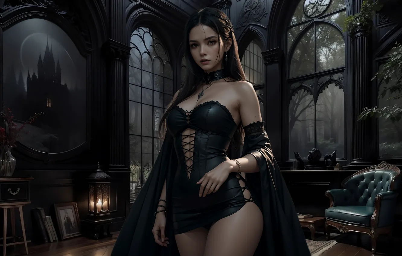 Фото обои girl, gothic, brunette, ai art