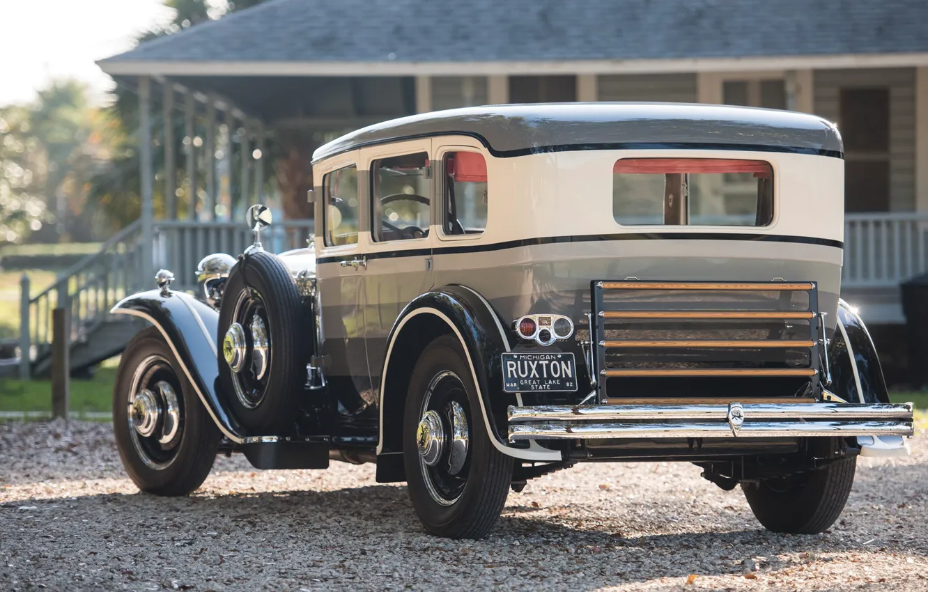 Фото обои car, house, trees, black car, classic car, rear view, Oldtimer, Ruxton Model C