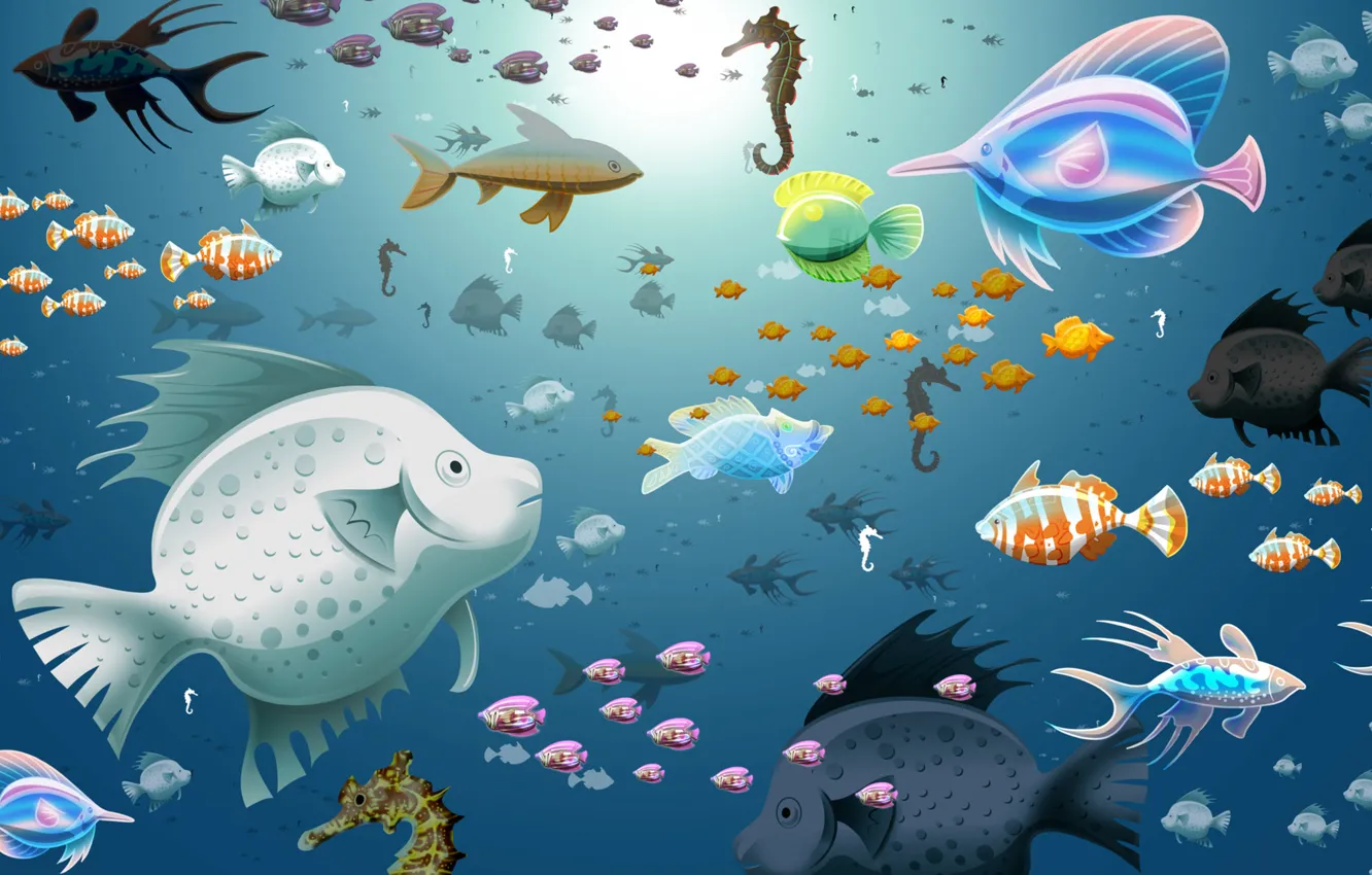 Фото обои вода, рыбы, синий, аквариум, морские