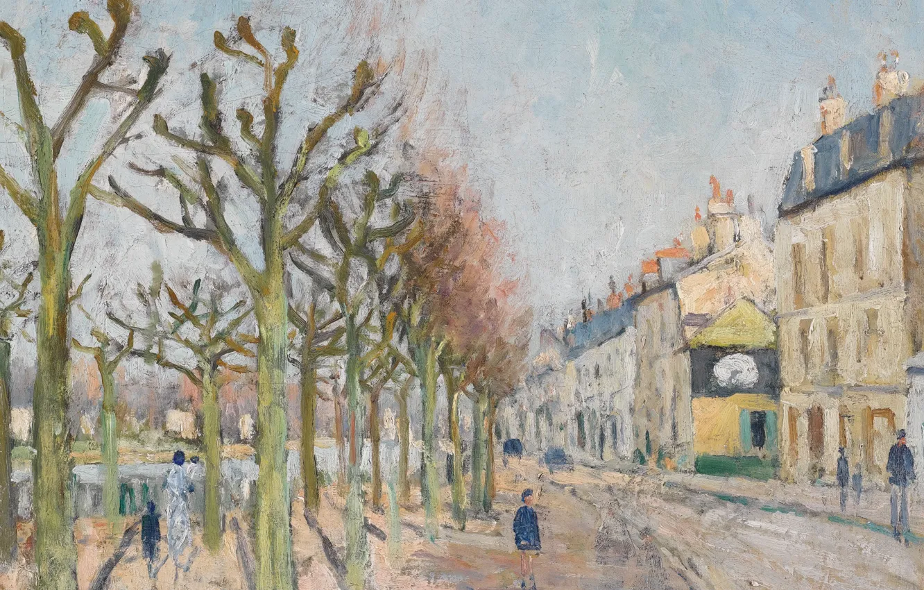 Фото обои деревья, улица, дома, картина, городской пейзаж, Гюстав Луазо, Gustave Loiseau, Quay of the River Long. …