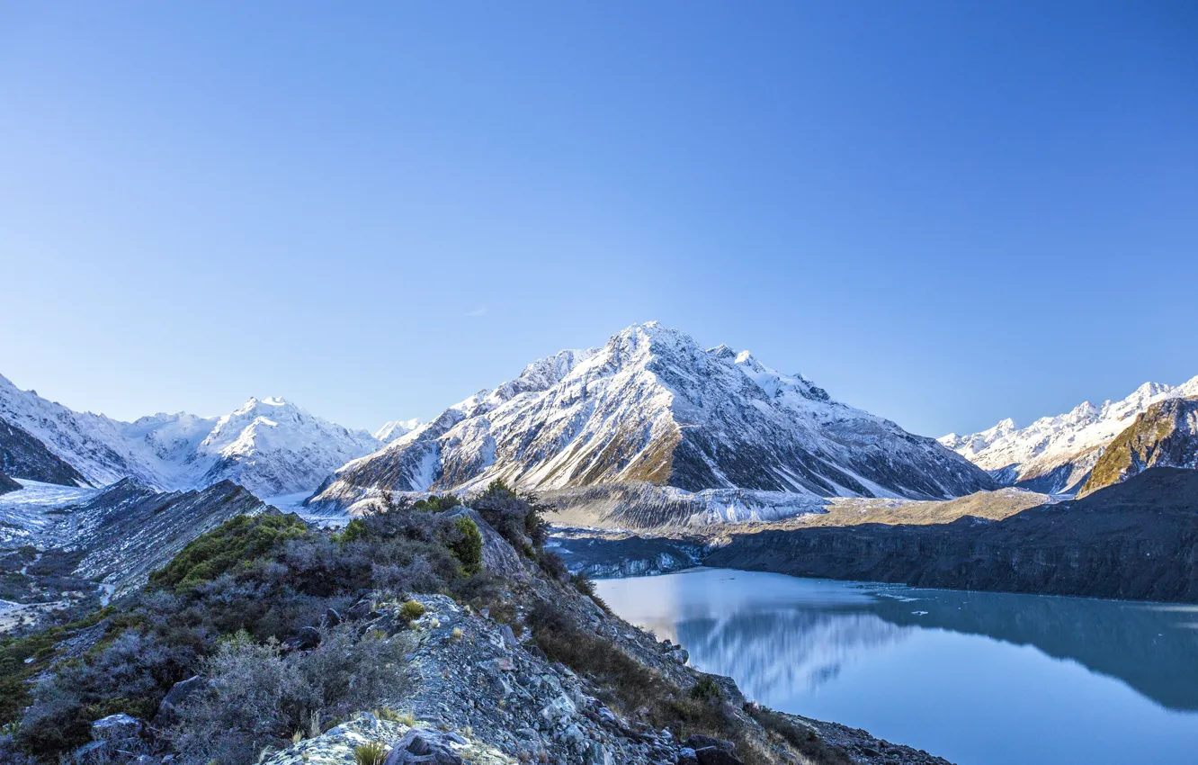 Фото обои горы, Новая Зеландия, New Zealand, красота природы, Mount Cook, снега, Маунт Кук, Glacier Lake
