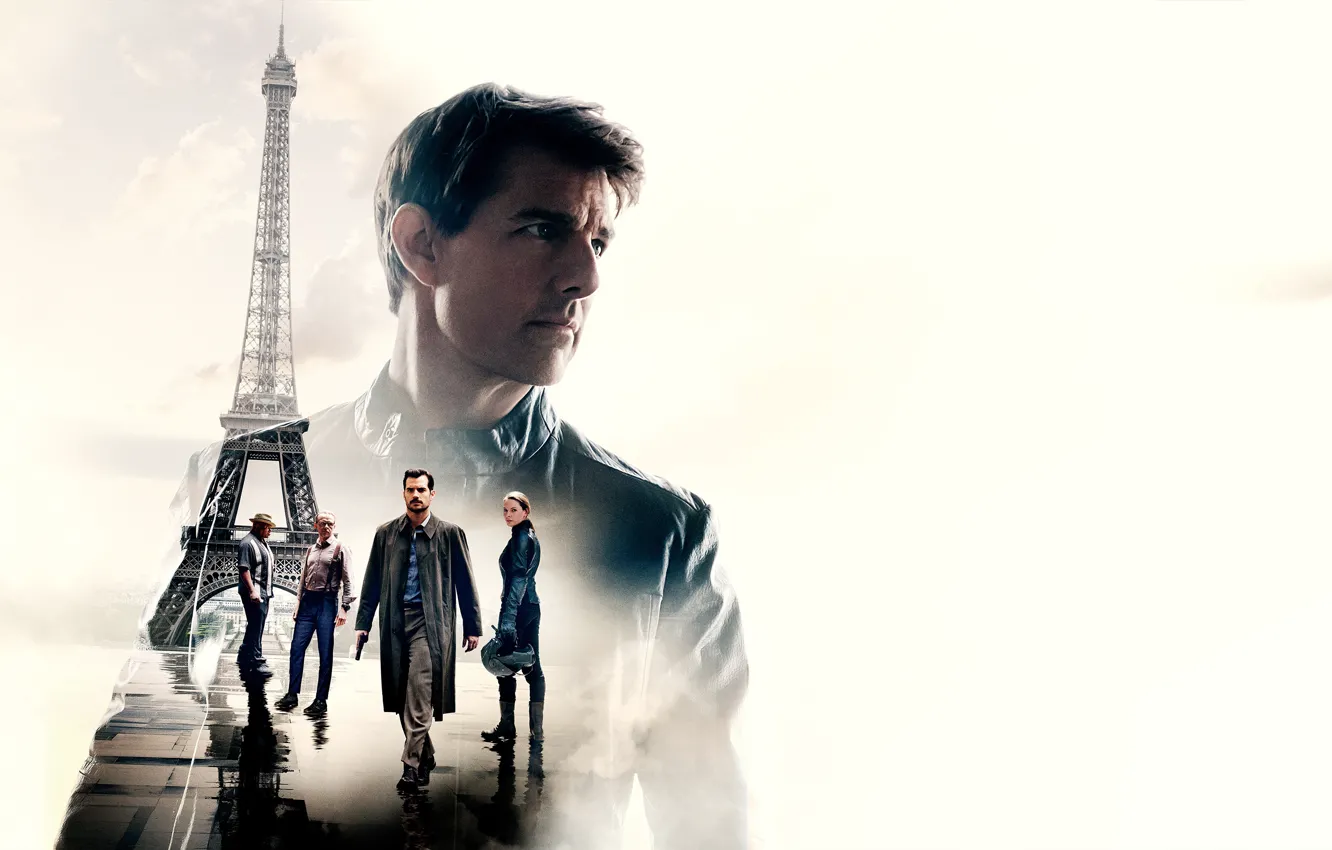 Фото обои коллаж, белый фон, Эйфелева башня, боевик, постер, Том Круз, персонажи, Tom Cruise