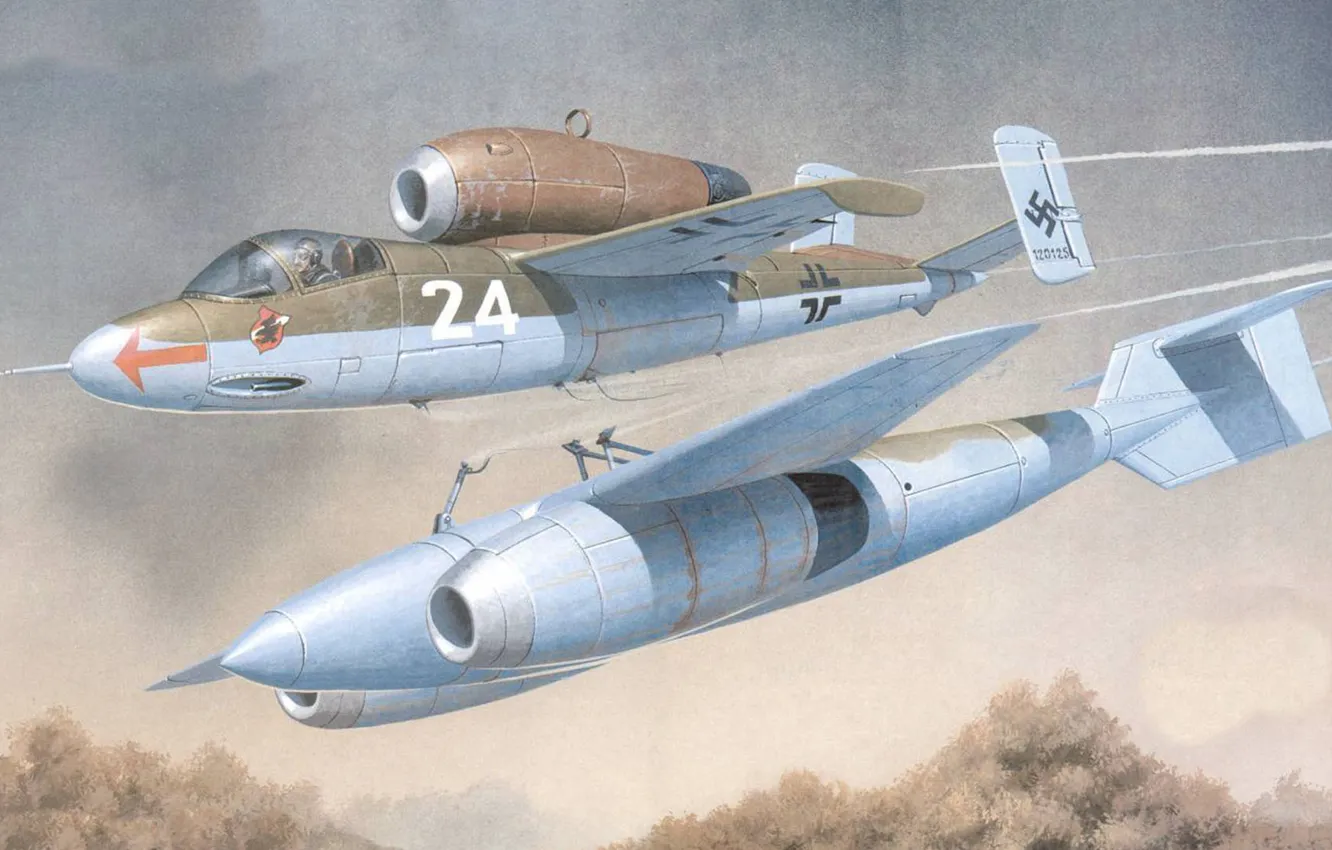 Фото обои рисунок, Германия, люфтваффе, Arado 162, Mistel 5, Arado E.377A