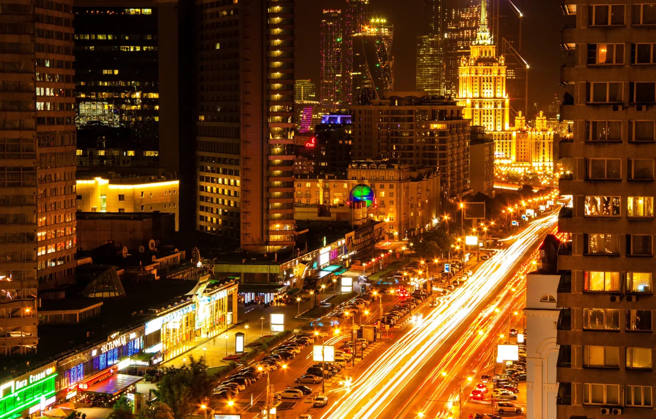 Фото обои ночь, Москва, Россия, Russia, night, Moscow, Новый Арбат