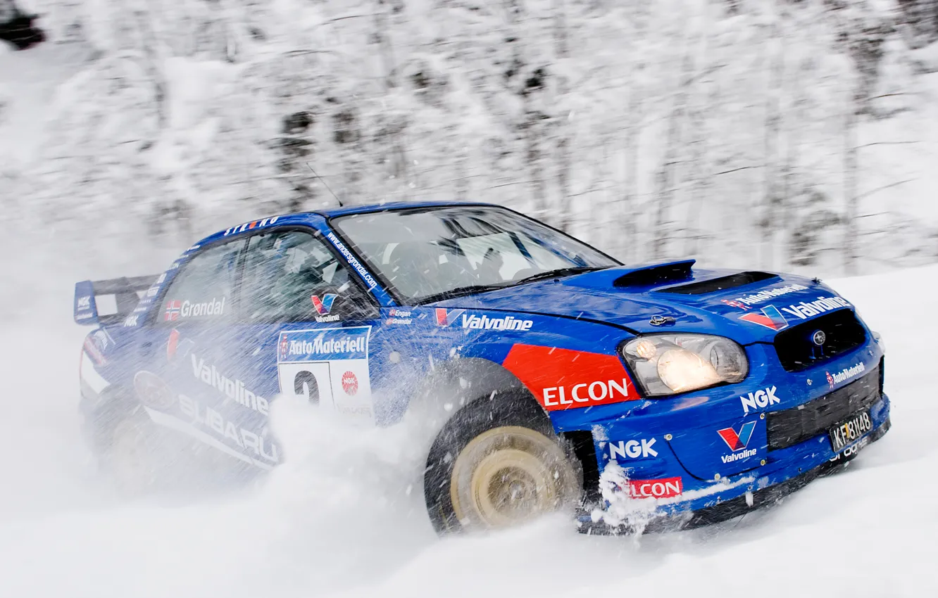 Фото обои Зима, Авто, Синий, Subaru, Impreza, Снег, Спорт, Машина