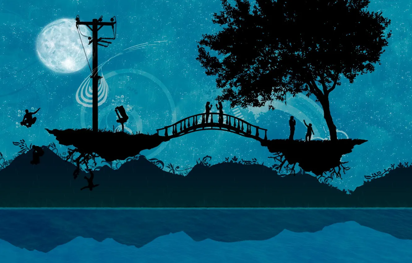 Фото обои мост, люди, дерево, Вектор