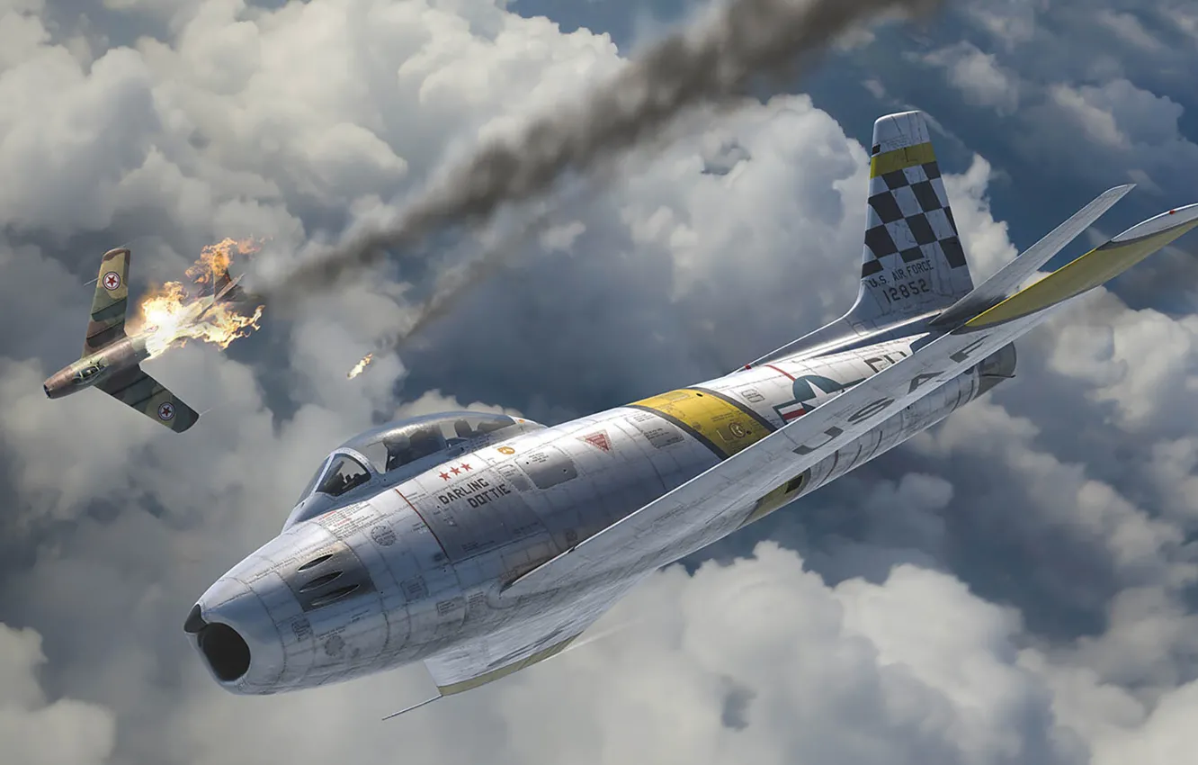 Фото обои ВВС США, МиГ-15, американский реактивный истребитель, North American F-86 Sabre, Antonis (rOEN911) Karidis, Война в …