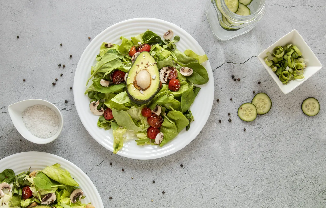 Фото обои грибы, авокадо, шпинат