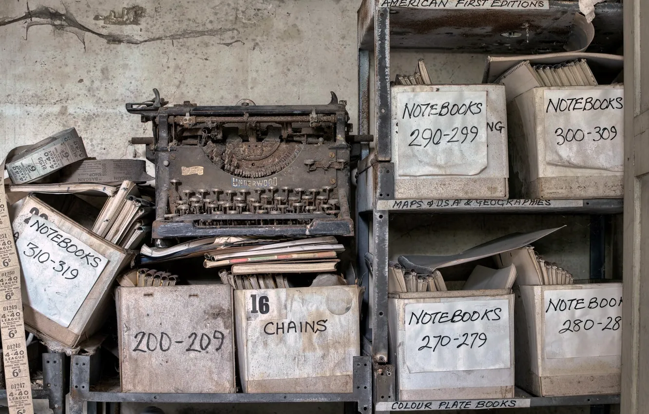 Фото обои фон, печатная машинка, документы