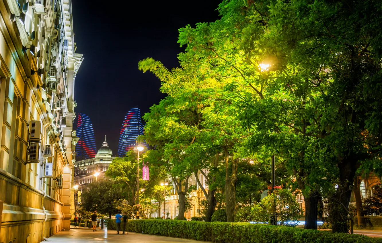 Фото обои ночь, night, Азербайджан, Azerbaijan, Baku, Баку