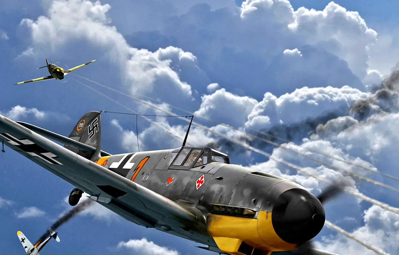 Фото обои Messerschmitt, WWII, Gustav, Bf.109G-2, III./JG52, Hermann Graf