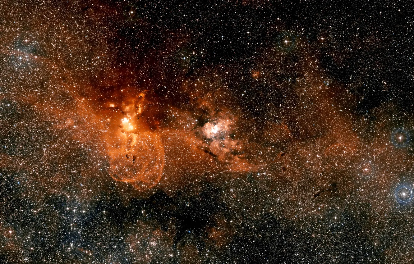 Фото обои Nebulae, Wide Field View, Digitized Sky Survey 2, Constellation of Carina, NGC 3603, H II …