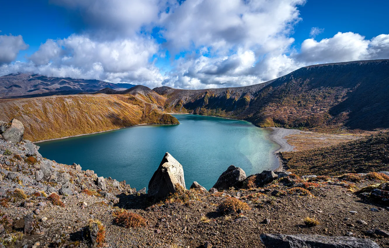 Фото обои облака, горы, озеро, Новая Зеландия, Tama lake