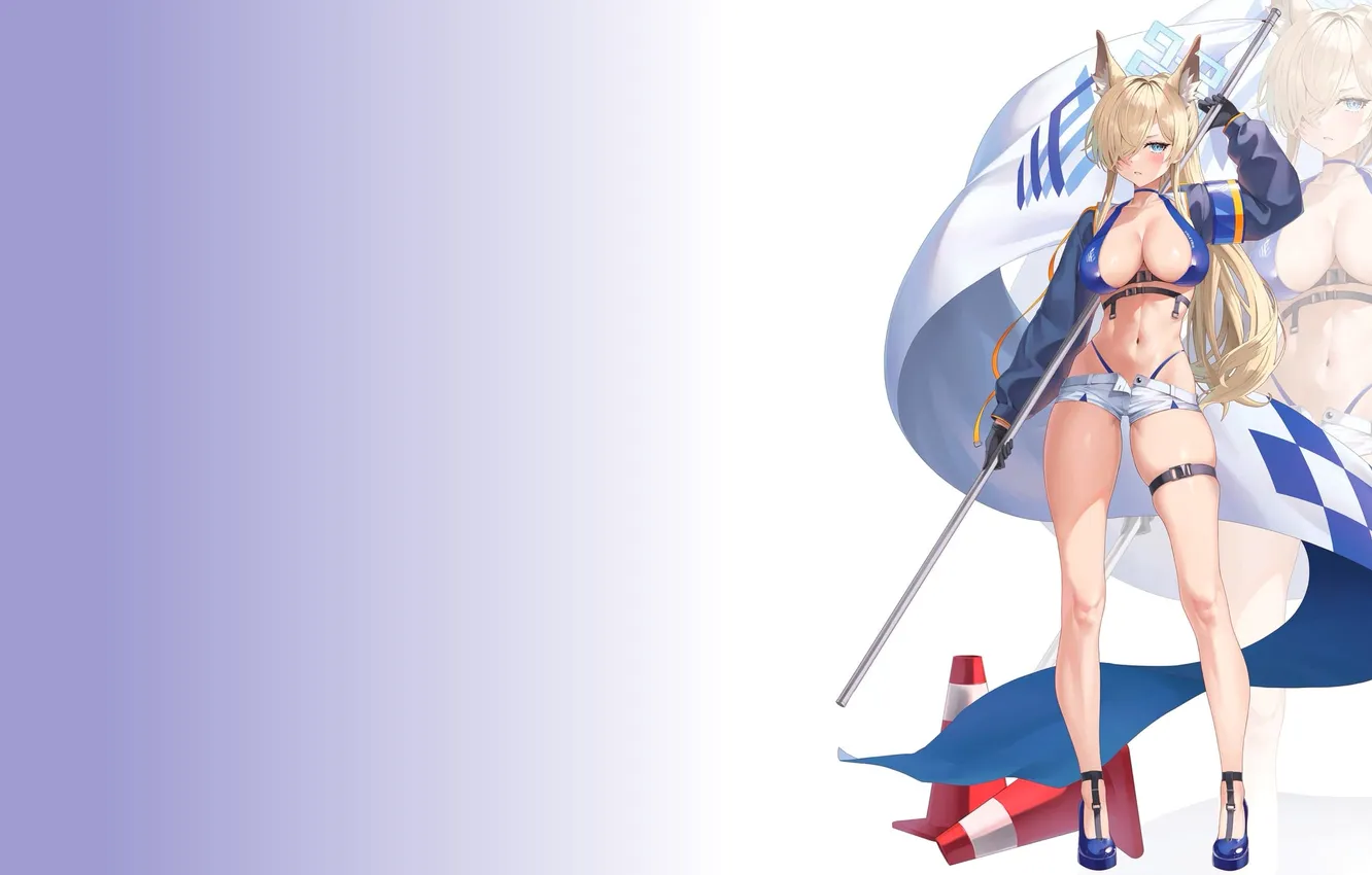 Фото обои girl, hot, sexy, boobs, sexy girl, anime, flag, breasts