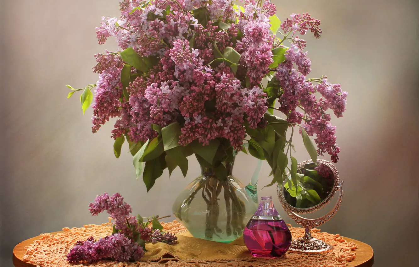 Фото обои цветы, букет, Сирень, ваза, натюрморт