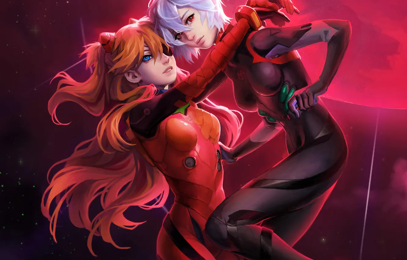 Фото обои anime, rei ayanami, asuka langley sohryu