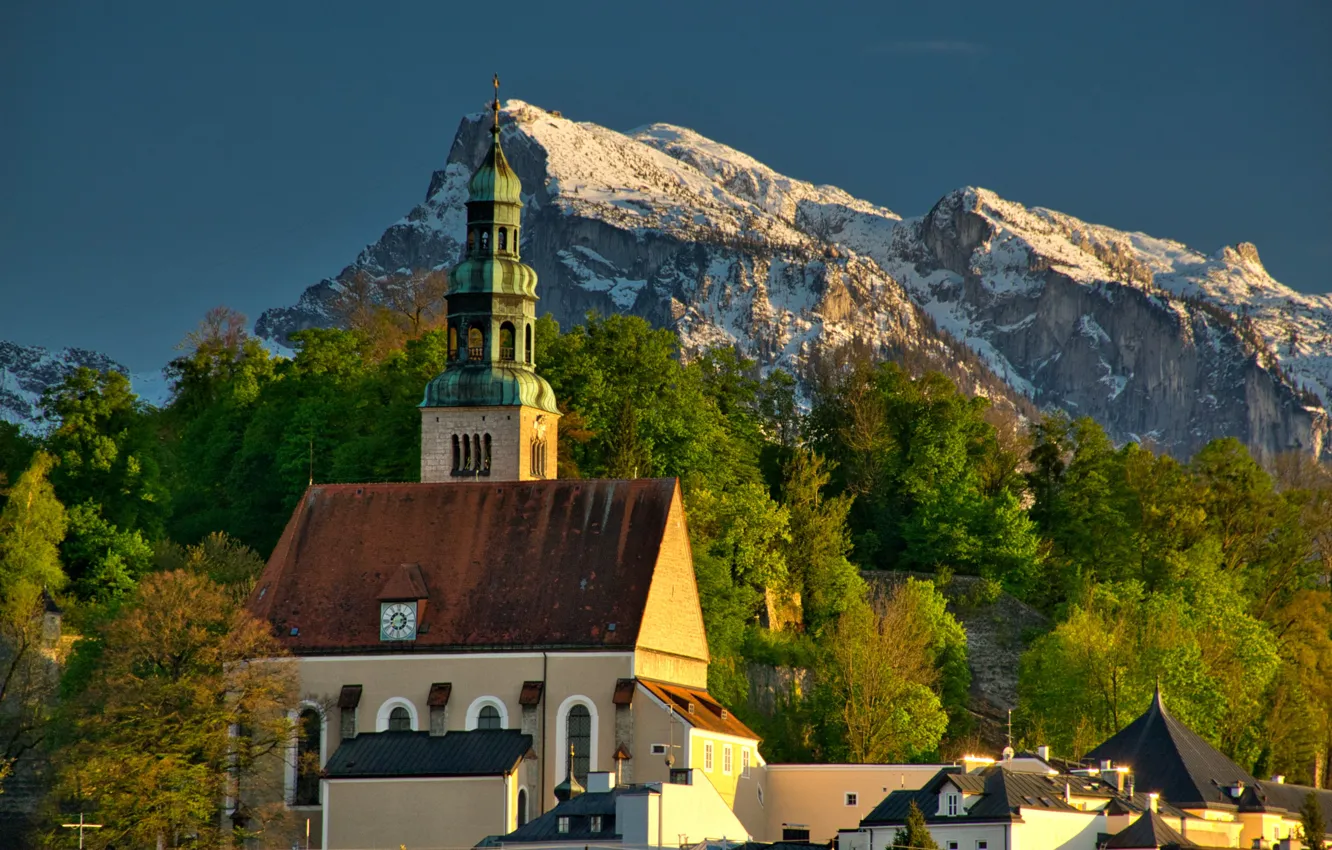 Фото обои пейзаж, горы, природа, Австрия, церковь, Зальцбург, Untersberg