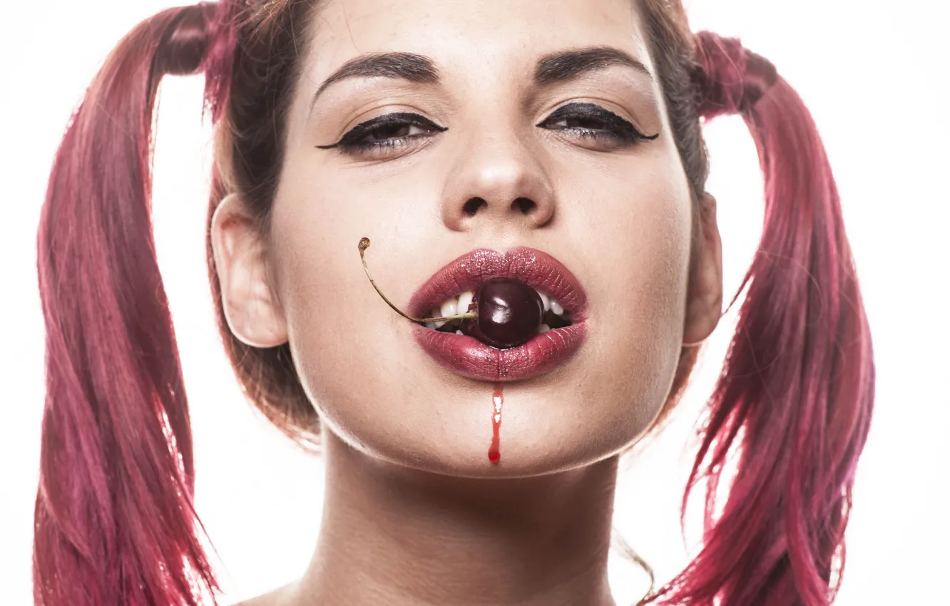 Фото обои девушка, вишня, портрет