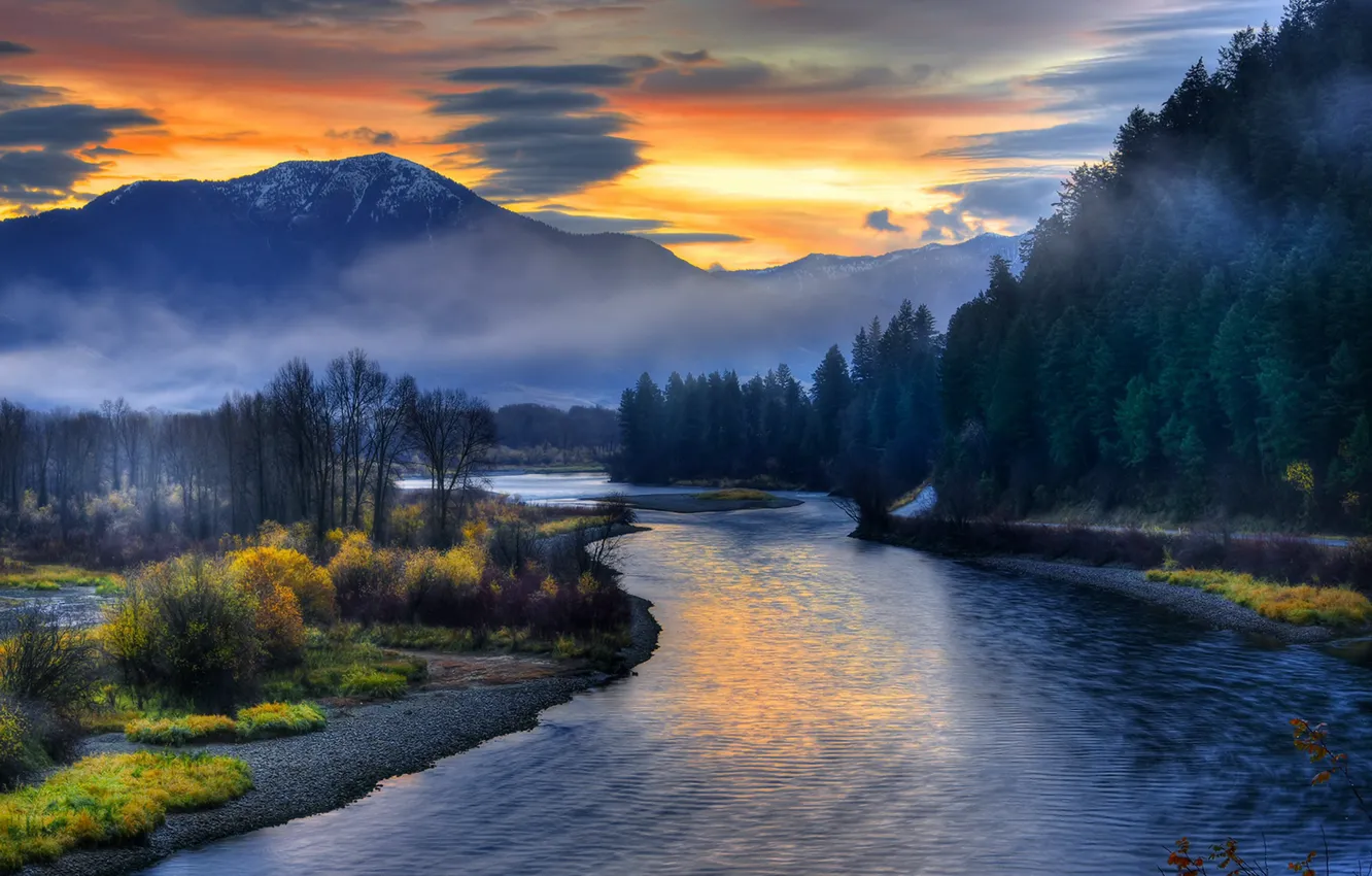 Фото обои закат, природа, река, Sunrise, Idaho, Swan Valley