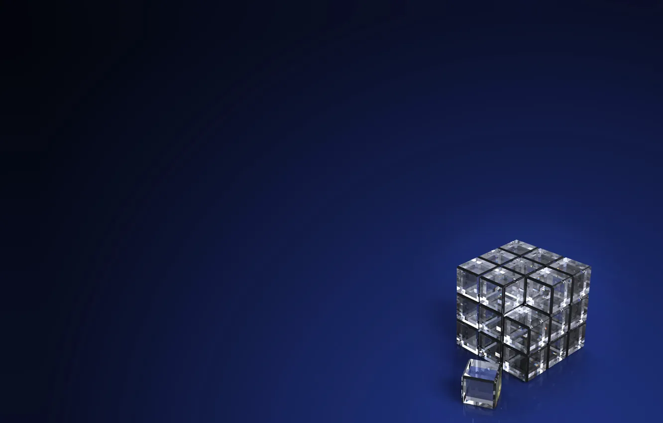 Фото обои компьютерная графика, темно-синий фон, dark blue background, computer graphics, transparent cube, прозрачный куб