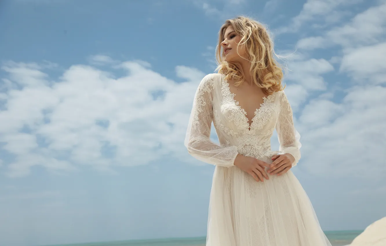 Фото обои dress, woman, young, beautiful, model, blonde, wedding, charming