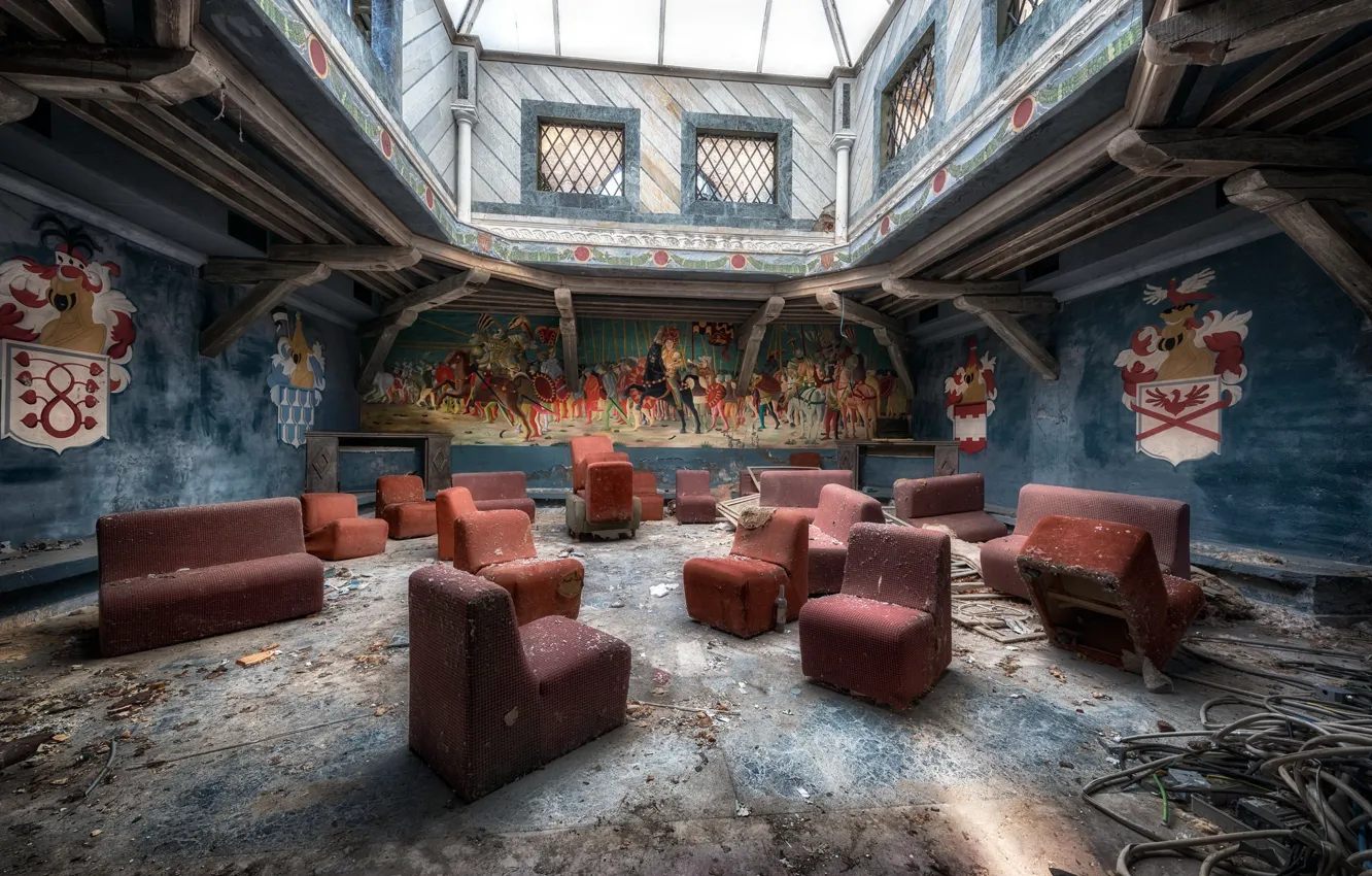 Фото обои фон, кресло, зал