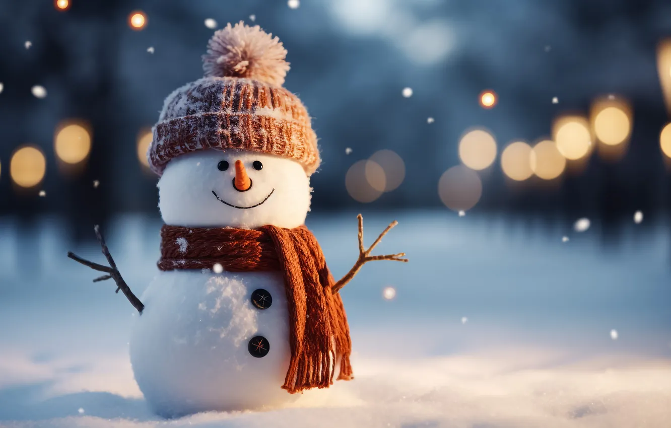 Фото обои зима, снег, Рождество, Новый год, снеговик, Christmas, winter, snow