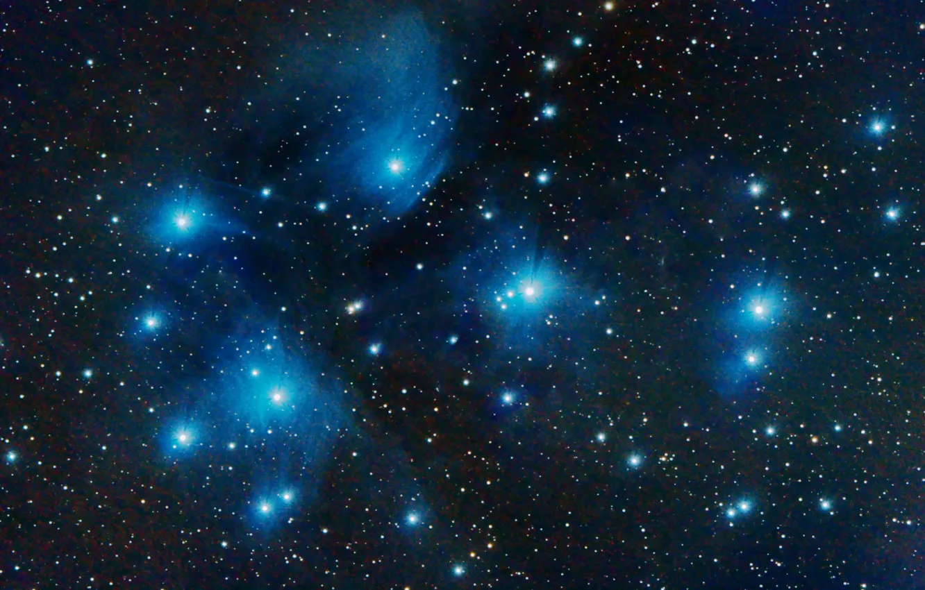Фото обои космос, звезды, Плеяды, звёздное скопление, в созвездии Тельца, М45