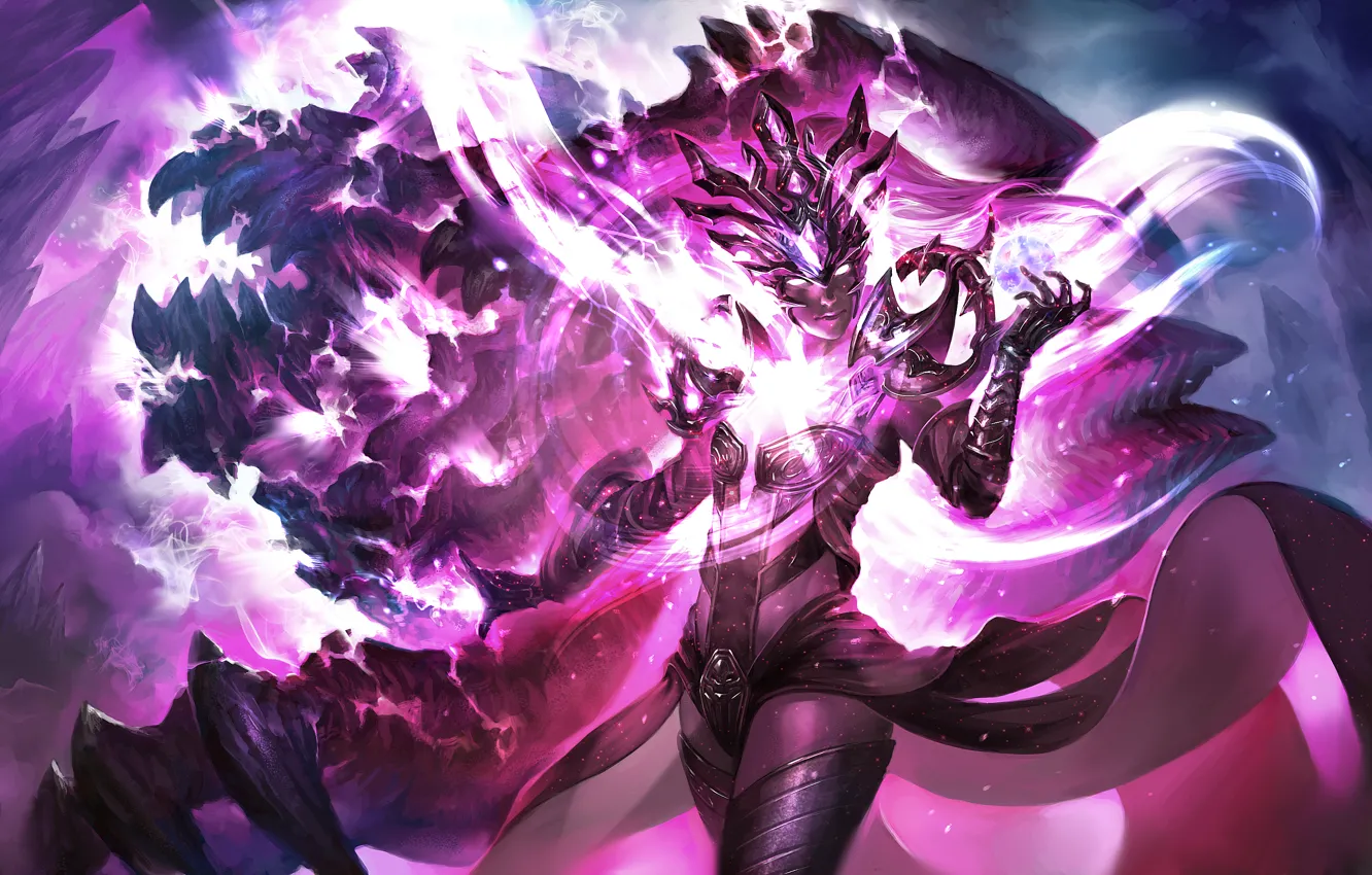 Фото обои девушка, свечение, костюм, маг