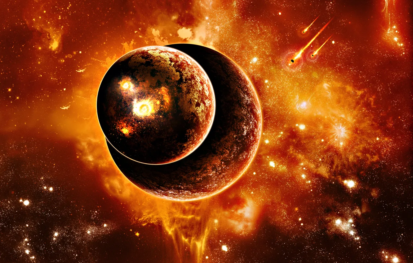 Фото обои planets, sci fi, fire and heat