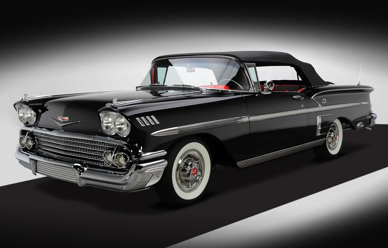 Фото обои Chevrolet, Шевроле, Bel Air, Impala, Convertible, 1958, 348, классика.передок