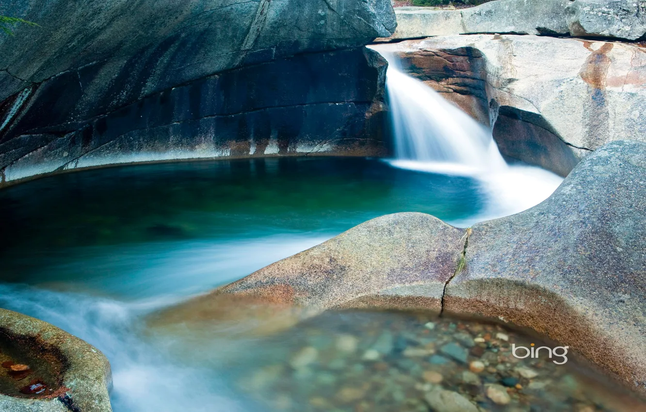 Фото обои озеро, скалы, водопад, поток, Нью-Гэмпшир, Франкония, Notch State Park
