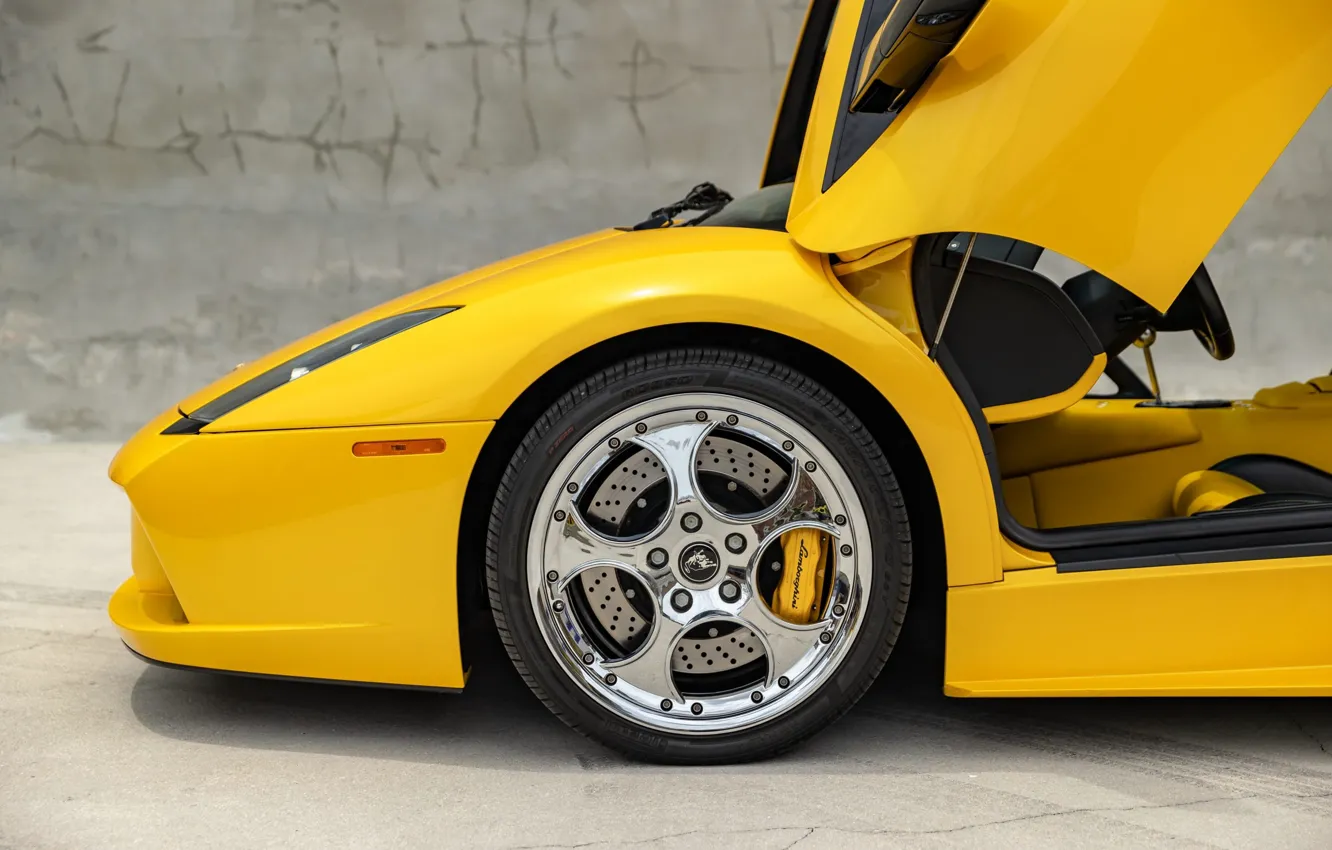 Фото обои крупный план, Lamborghini, колесо, ламбо, Lamborghini Murcielago, Murcielago